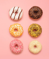 Delicious donuts on white color background.
