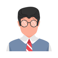 Business man in glasses faceless avatar icon in flat style, vector stock illustration isolated on white background.