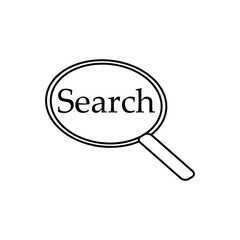 Black and white magnifying glass icon. Symbol for search. The inscription of search.