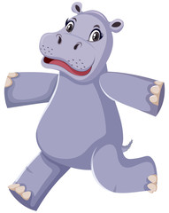 Happy hippo running on white background