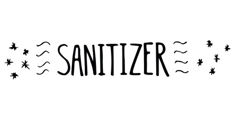 Sanitizer text isolated any in cartoon style for any purposes