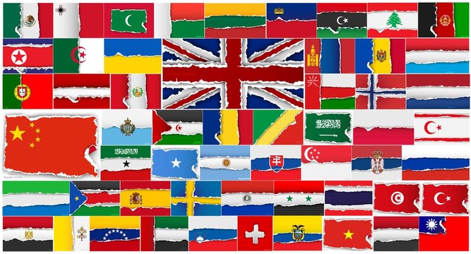 set of flags of all countries in illustration