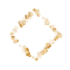 Gold seashells vector, golden pearl bivalved mollusks. 