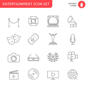 Entertainment icon set - outline icon collection, vector. Editable stroke