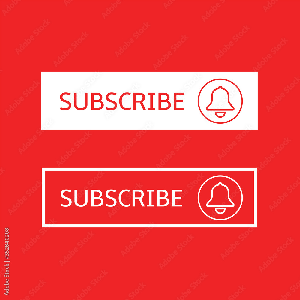 Poster subscribe banner templates. white and red subscribe button with bell sign on red background, social 