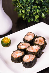 a Philippine made Japanese siomai  ground pork with crab stick wrapped in nori  © recyap