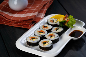 a plate of freshly made kimbap