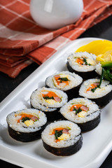 a plate of freshly made kimbap