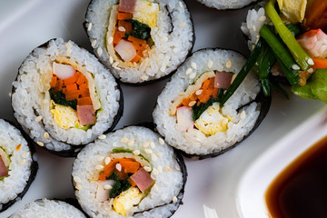 a plate of freshly made kimbap