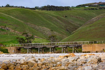 The bridge leading down to the Myponga beach on the Fleurieu Peninsula South Australia on the 24th May 2020