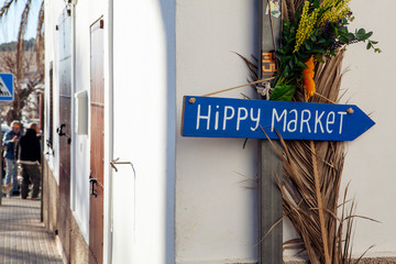Entrance sign to the Hippie Market of San Joan on Ibiza, Spain.