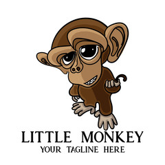 cute little monkey cartoon illustration. cute monkey logo vector.