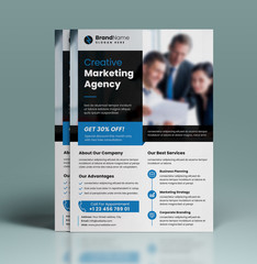 Naklejka premium Modren Blue And Black Corporate Business Agency Flyer Design Template for Advertisement, A4 brochure Design Template, Print Ready Design Layout