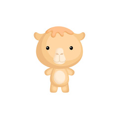 Cute funny baby camel isolated on white background. Wild african adorable animal character for design of album, scrapbook, card and invitation. Flat cartoon colorful vector illustration.