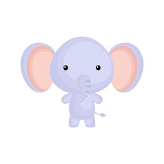 Cute funny baby elephant isolated on white background. Wild africa adorable animal character for design of album, scrapbook, card and invitation. Flat cartoon colorful vector illustration.