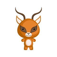 Cute funny baby gazelle isolated on white background. Wild africa adorable animal character for design of album, scrapbook, card and invitation. Flat cartoon colorful vector illustration.