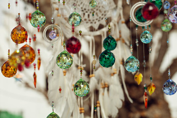 Hippy market in Ibiza, Spain. Dreamcatcher and typical hippy crafts, handmade in the markets of the island