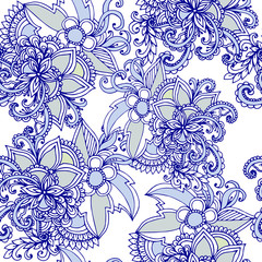 Floral ethnic ornament background seamless blue white
