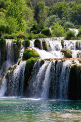 Fototapeta premium Beautiful waterfalls in National Park Krka, Croatia on a sunny summer day. 