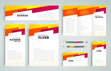 Stripes abstract Set flyer cover, tri-fold, banner, roll up banner, business card