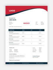 Corporate business invoice design for accountants red & black color vector template