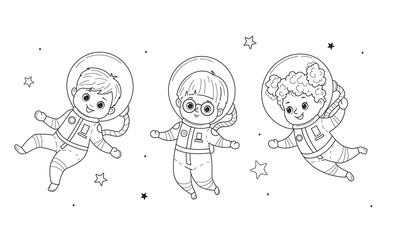 Kids for coloring book. Vector line illustration
