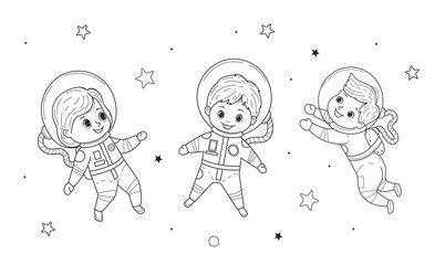 Kids for coloring pages Vector line illustration
