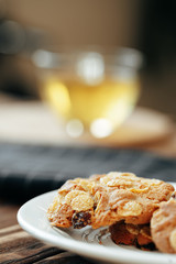 Homemade crispy chips cookie and English tea
