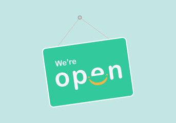 We are open sign on light green background