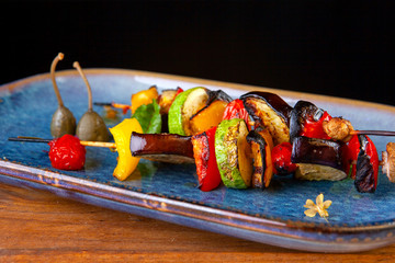 grilled vegetables on wooden skewers