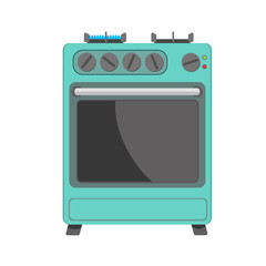 Bright-colored gas stove with a lit torch retro vintage 70's