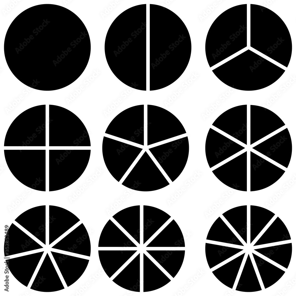 Poster set infographic icons circles divided by radius into sectors, vector of the circle sector for visual