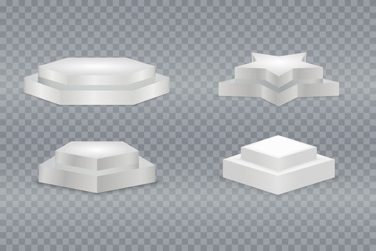 Winner podium set. White 3d round and square two-stepped pedestals.  pedestal and platform, stand stage, cylinder and square
