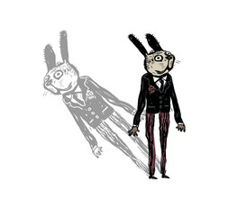 Cartoon drawing of funny dressed up rabbit 