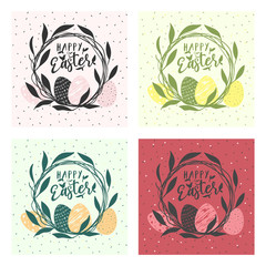 Happy Easter 4 postcards vector illustration