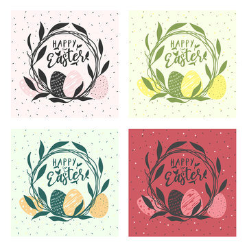 Happy Easter 4 postcards vector illustration
