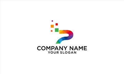 combination of digital and P logo design