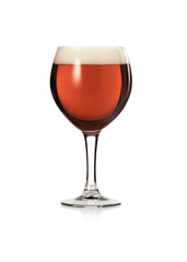 Glass of red bock beer, isolated on white background