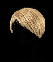 short blonde hair wig isolated on black background - obrazy, fototapety, plakaty