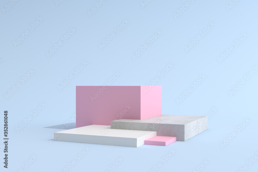 Aufkleber Abstract mock-up scene in minimal style, Podium with geometry form, Product presentation, pastel color object platform. 3D rendering.