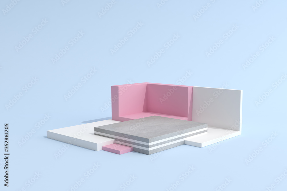 Poster Abstract mock-up scene in minimal style, Podium with geometry form, Product presentation, pastel color object platform. 3D rendering.