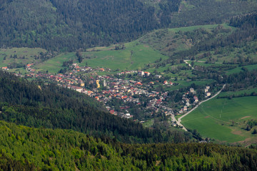 Obraz premium Village Smolník, Slovakia from the distance in the valley