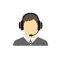 call center operator with headset black web icon. vector illustration	
