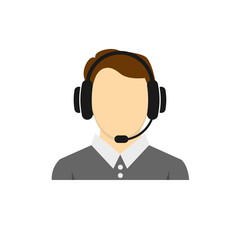call center operator with headset black web icon. vector illustration	
