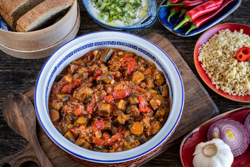 Eggplant moussaka ( patlican musakka ) on the table