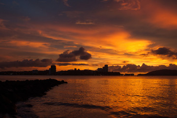 Fototapeta na wymiar Sabah sunset at the boardwalk or beach