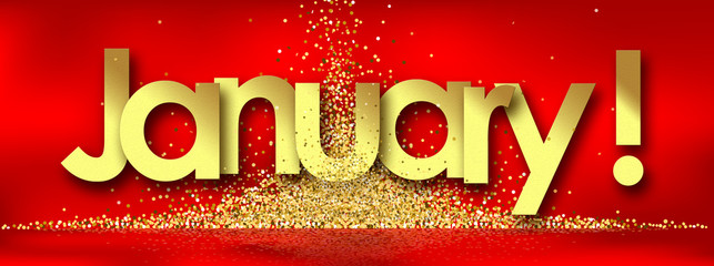 january in golden stars and red background