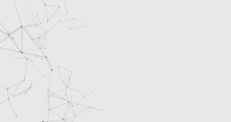 Abstract illustration on white gray background transform with flickering light on dots line triangle pattern present future innovation technology digital network communication connection concept - Powered by Adobe