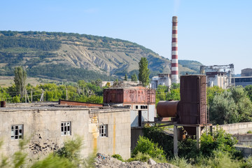Abandoned old Soviet industrial buildings.