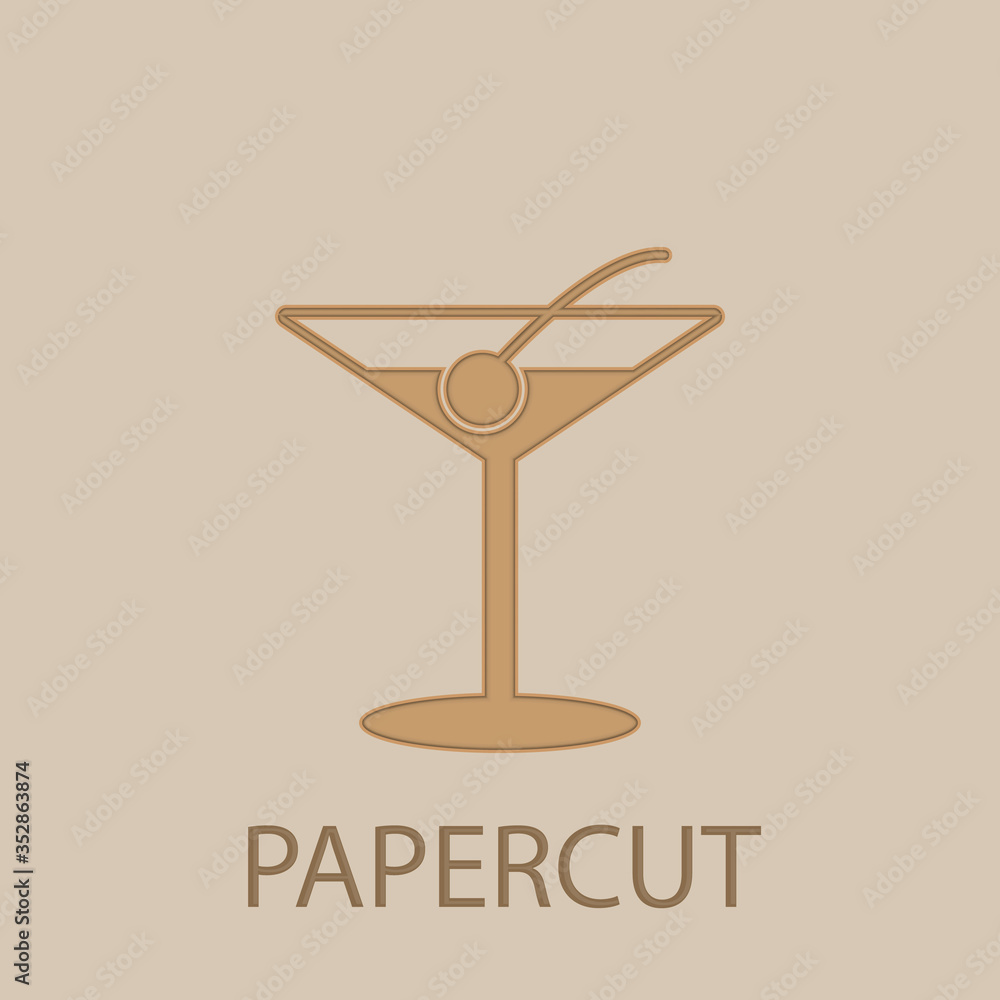 Poster cocktail with martini papercut icon. simple glyph, flat vector of web icons for ui and ux, website o